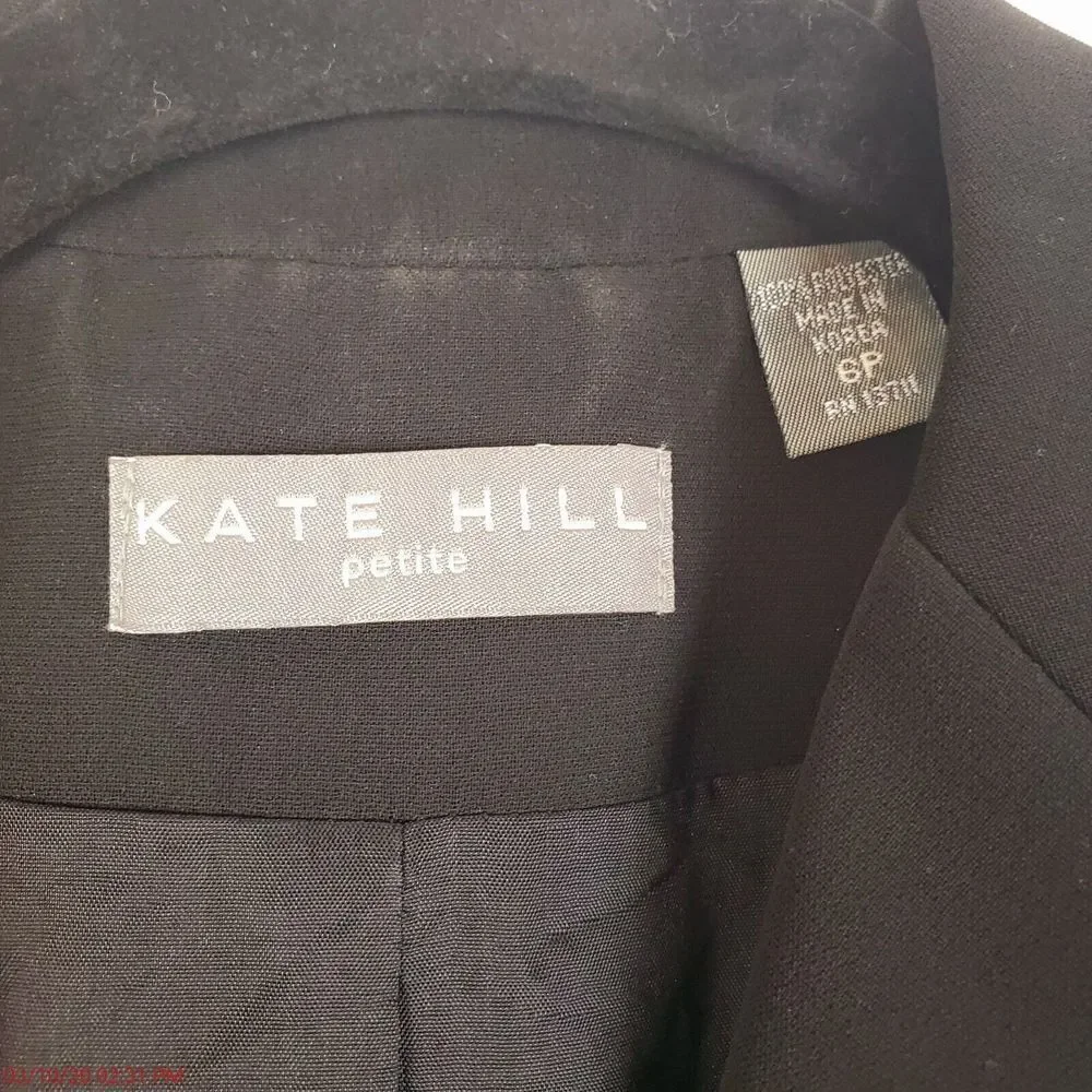 Kate Hill Women's Black Lined One Button Career Blazer‎ Size 6P